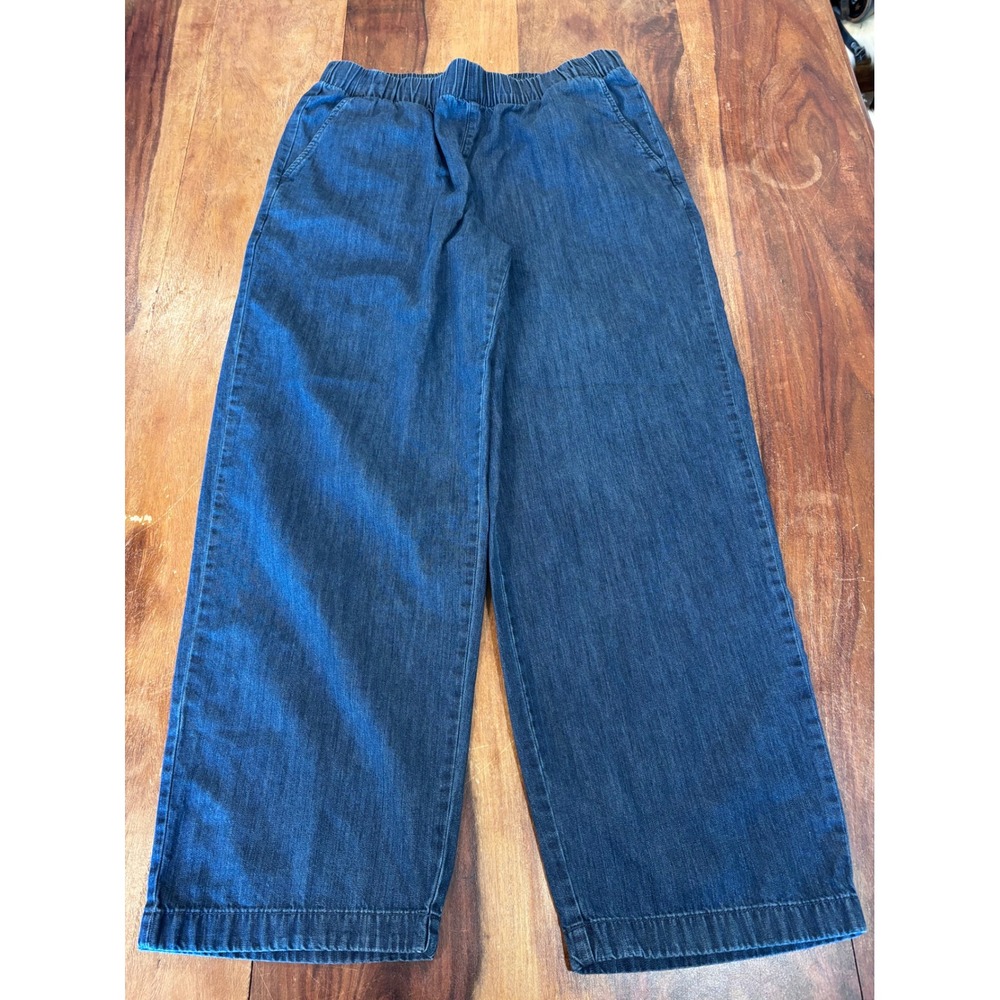 Old Navy wide leg crop jeans women size L blue elastic waist drawstring denim